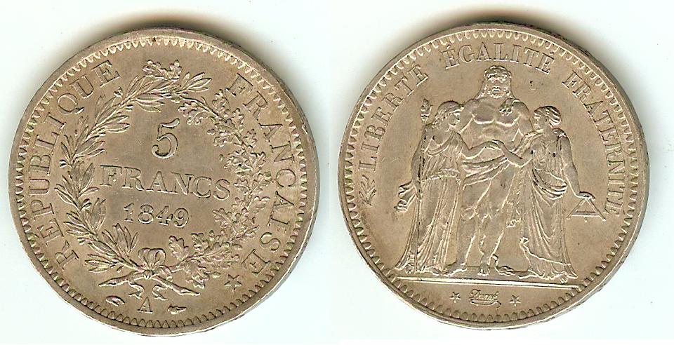 5 Francs Hercule 1849A Paris AU
